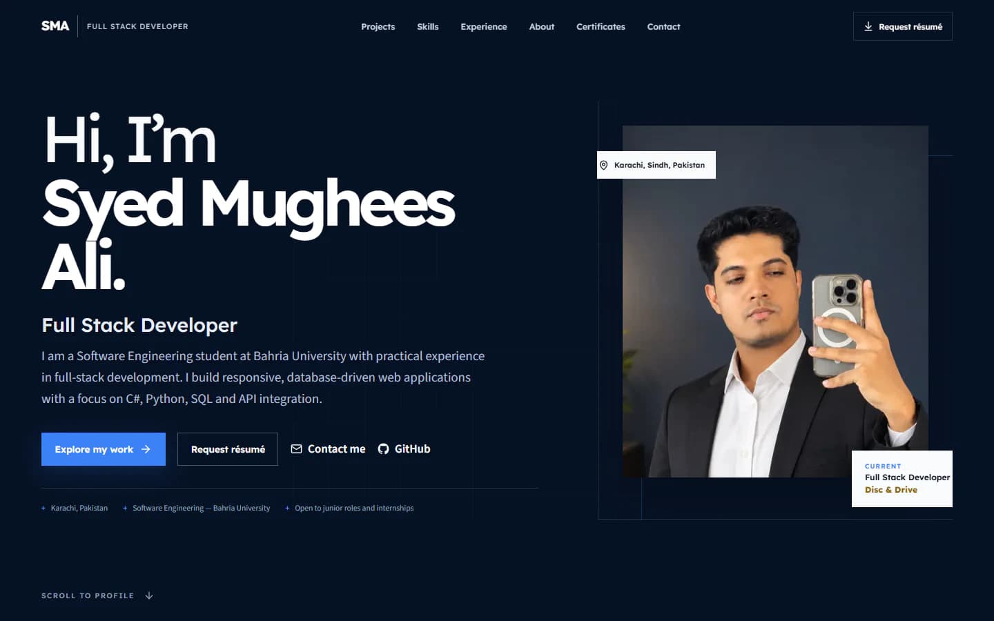 Developer Portfolio application screenshot
